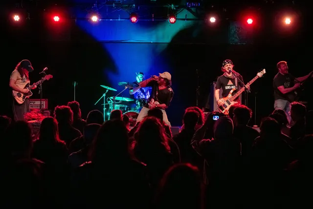 Full band from behind crowd